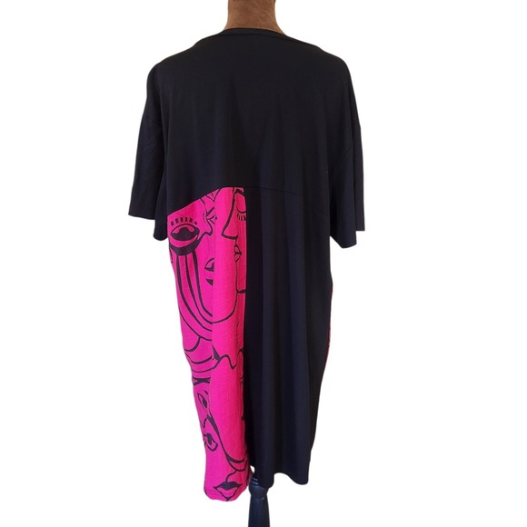 Fashion Concepts Artsy Dress Size M Lagenlook Pink Black Pocket Casual - Picture 2 of 8
